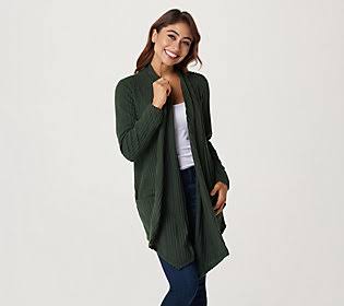 Dark Green Rib Long Sleeve Cardigan G769
