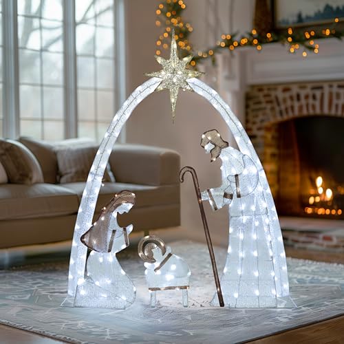 5FT Pre-Lit Iridescent Nativity Scene with 150 LED Lights T6654