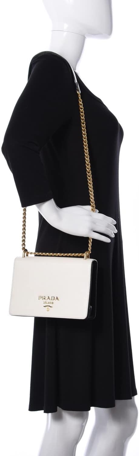 White Black Saffiano Leather Chain Crossbody Bag M98251