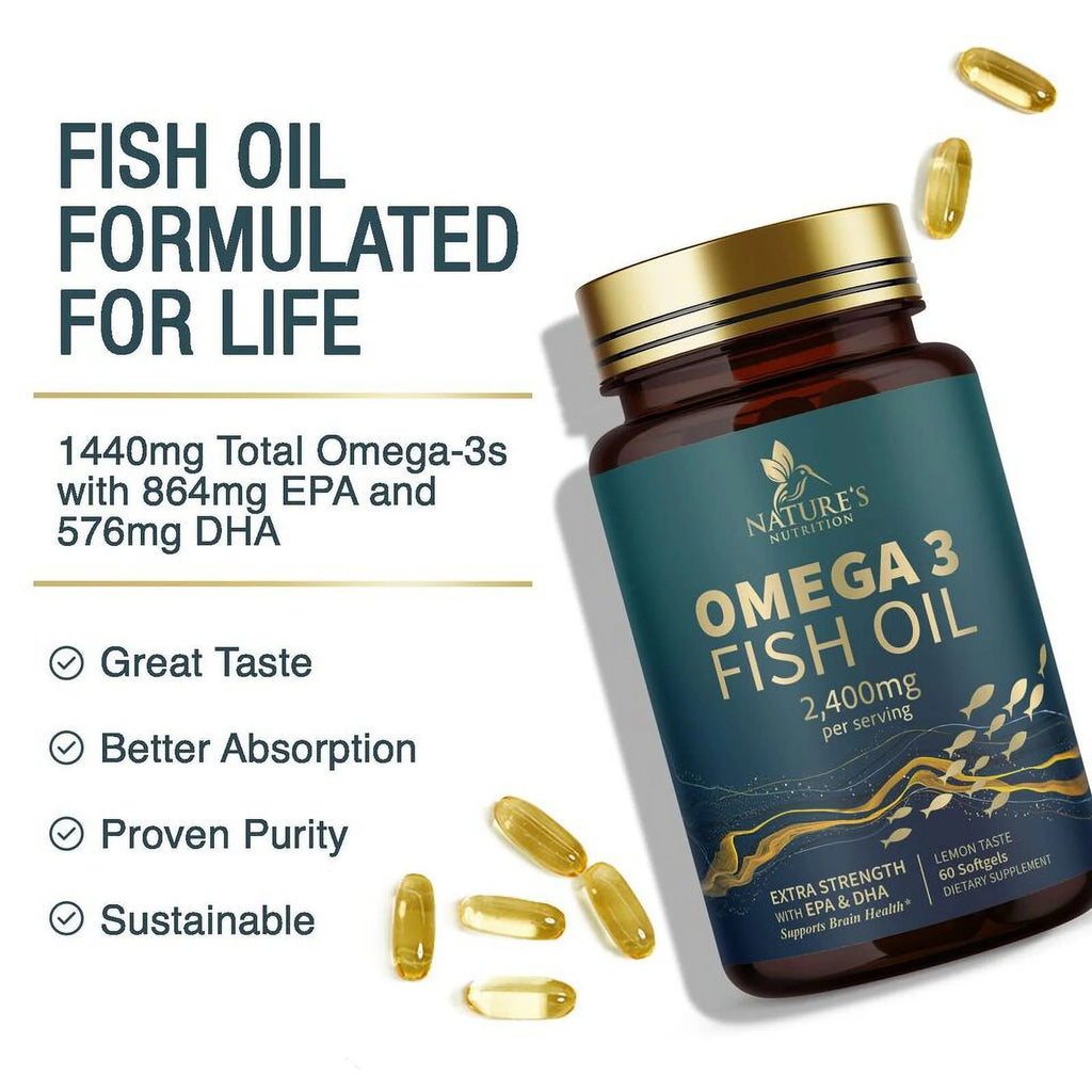 Omega 3 Fish Oil Capsules 2400mg EPA & DHA 60 Softgels Y168916