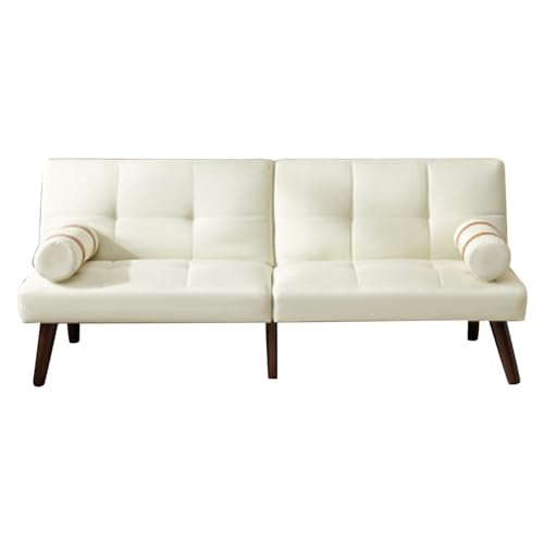 White Linen Convertible Sofa Bed with Adjustable Backrests G4593