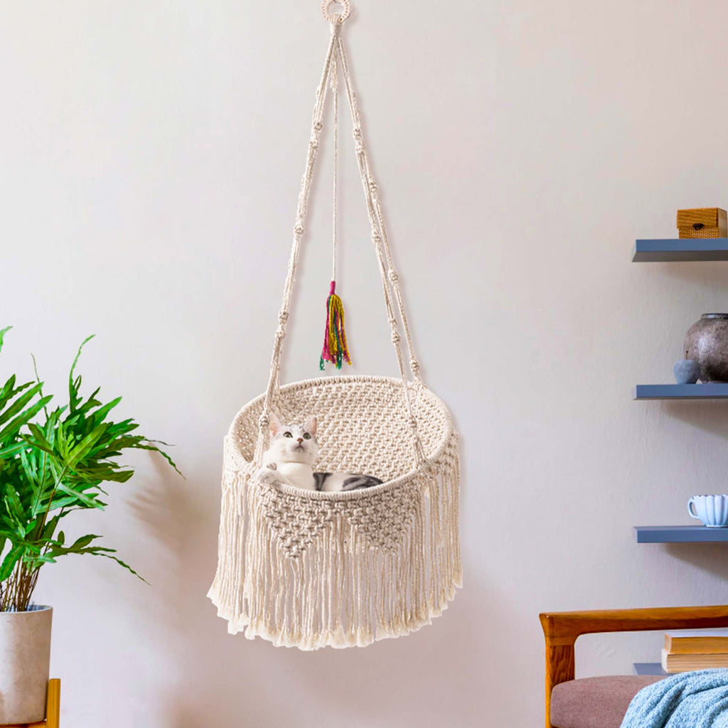 Woven Cotton Cat Hammock Hanging Bed A897403