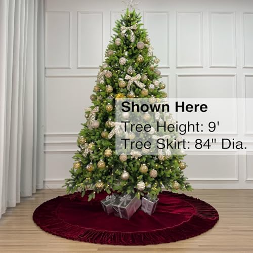 60-Inch Ruffled Velvet Christmas Tree Skirt with Lace-Up Tie Closure, Burgundy D499