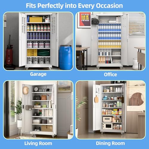Black Metal Garage Storage Cabinet with Wheels F95409