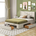 Beige Queen Size Upholstered Platform Bed with 3 Storage Drawers L881