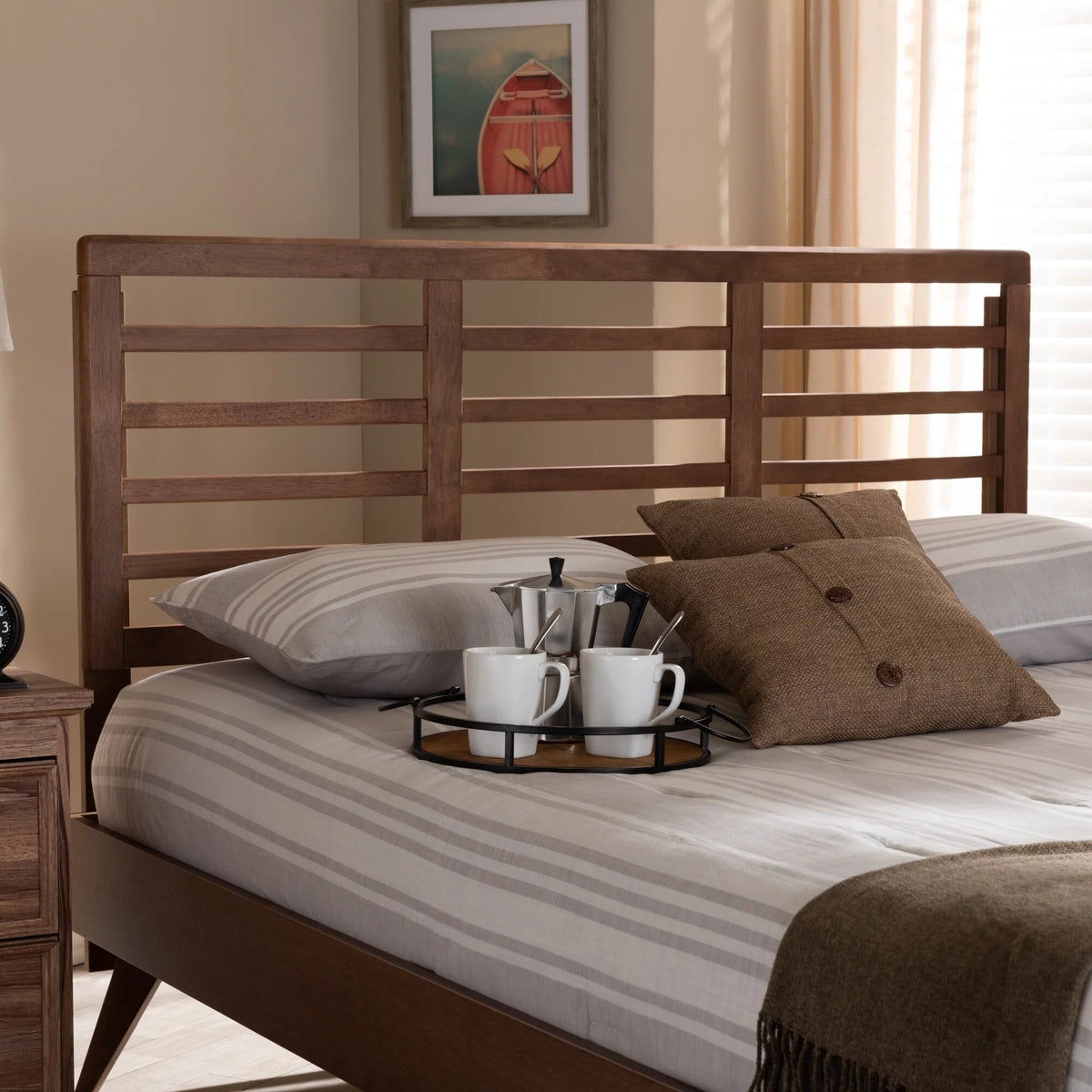 Walnut Wood Open Slat Headboard Queen D4152