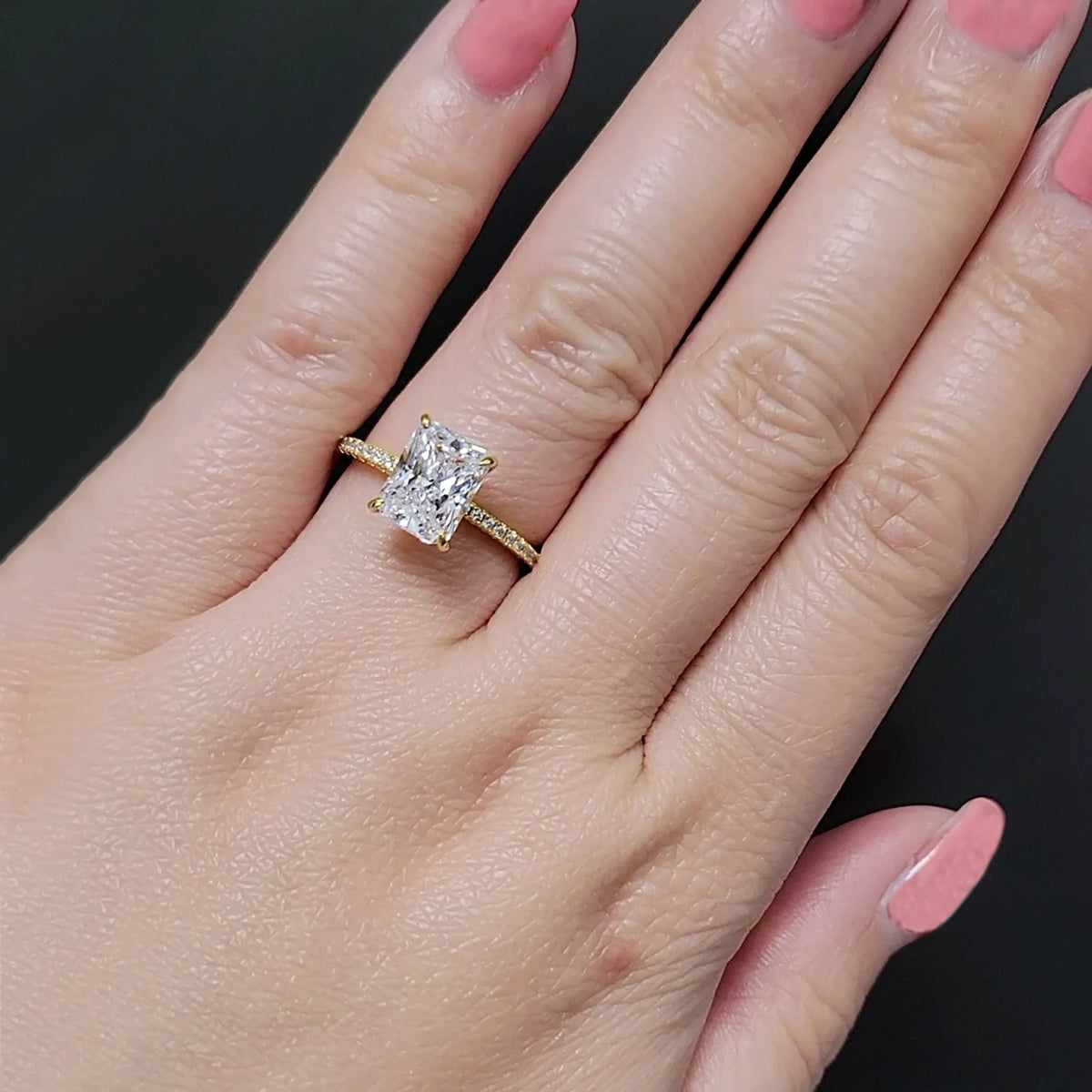 2ct Radiant Cut Moissanite Engagement Ring 14k Gold Wedding Ring O4187