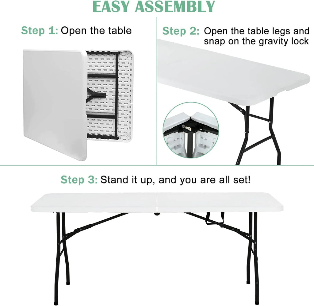 6ft Folding Plastic Table with Carrying Handle Y443602