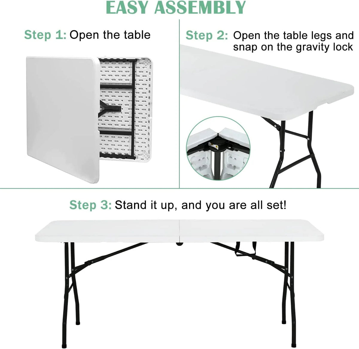 6ft Folding Plastic Table with Carrying Handle Y443602