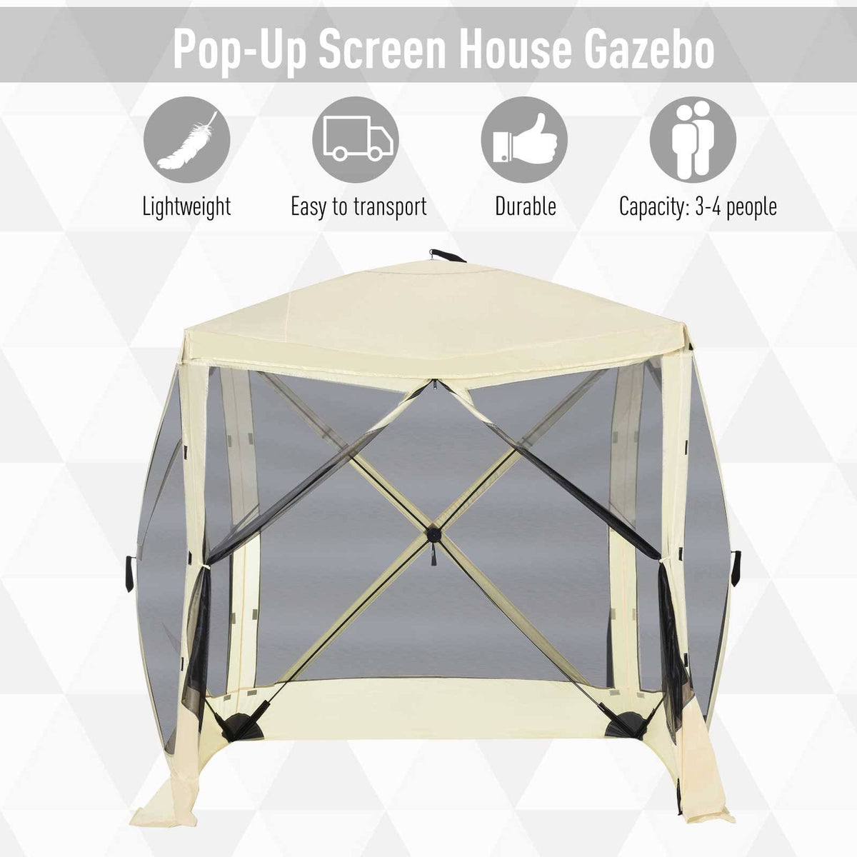Beige Pop Up Camping Canopy Tent with Carry Bag H5029