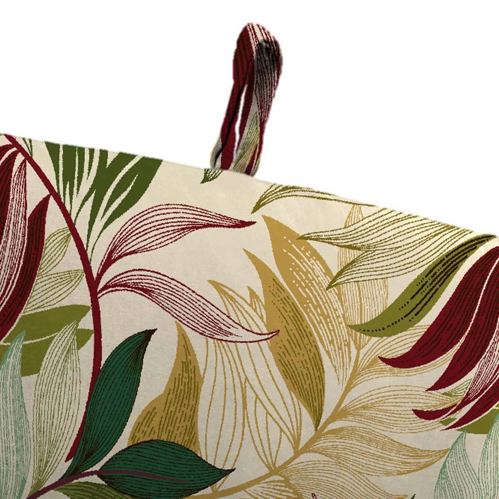 Beige Leaves Rectangular Outdoor Chair Cushion with Ties V64621