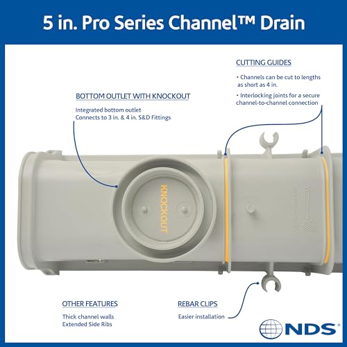 5-Inch Pro Channel Drain Kit with Metal Grate, Gray H6945
