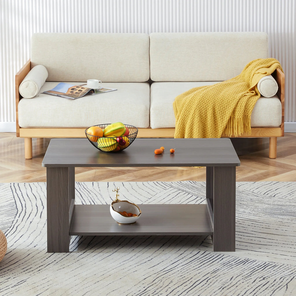 Gray Wood Grain Double Layered Rectangular Coffee Table E51479