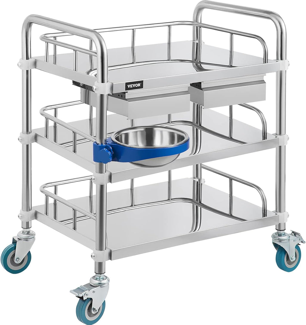 3 Layer Stainless Steel Lab Cart with Drawers J236