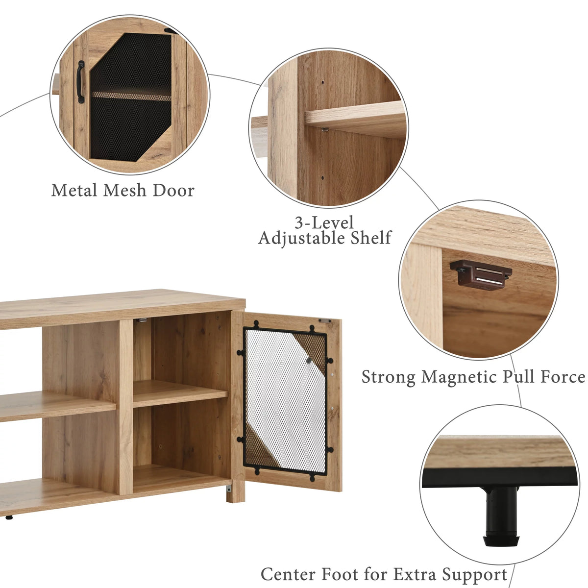 Natural Wood TV Stand with 2 Door Cabinet O44883