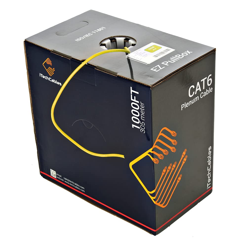 CAT6 Plenum Bulk Ethernet Cable 1000ft 23AWG 4Pair Solid UTP Yellow O7658