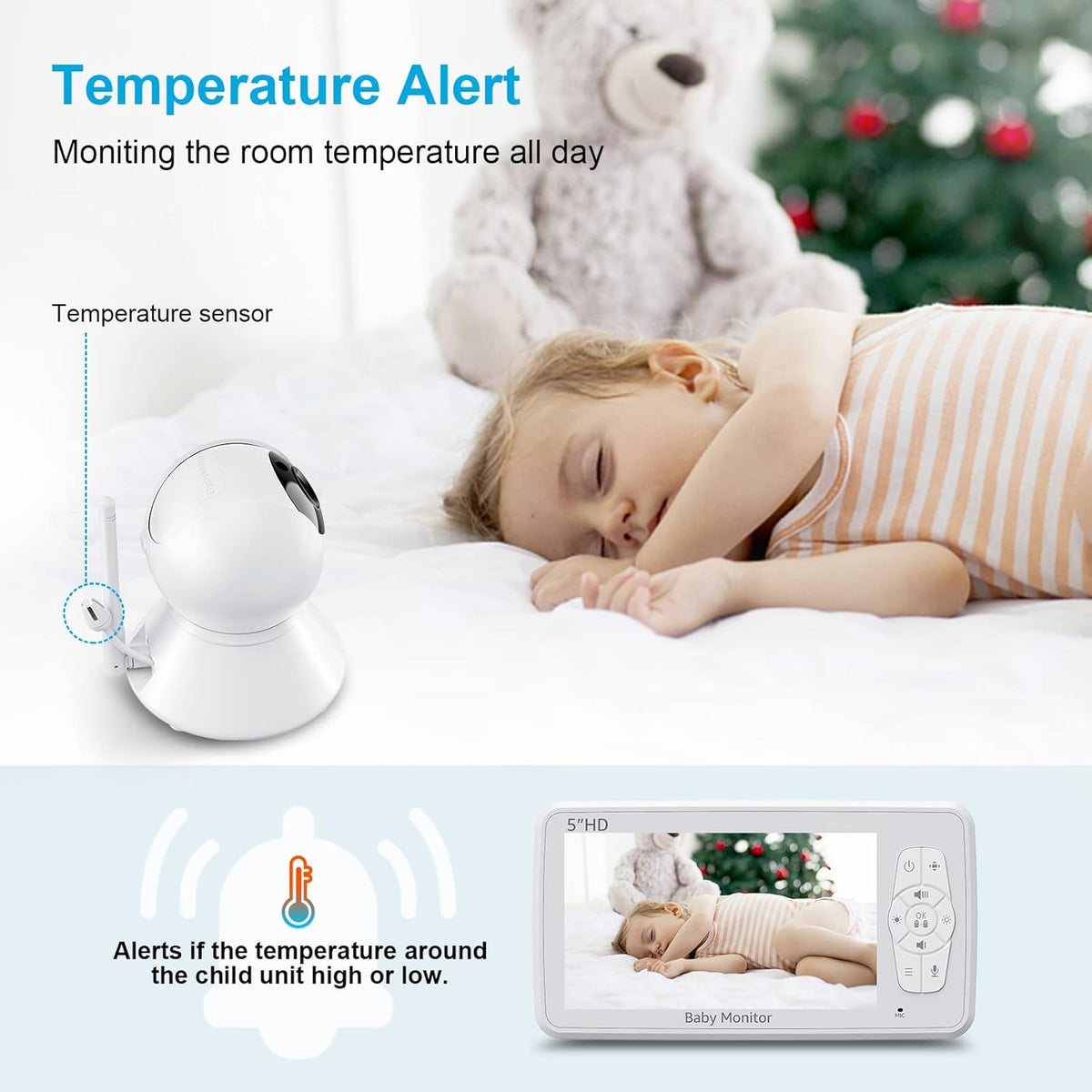 Video Baby Monitor with Camera and Audio, 5 Inch 720p HD Display M45346