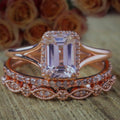 Emerald Cut Morganite Trio Ring Set with 18k Gold Plating S989731