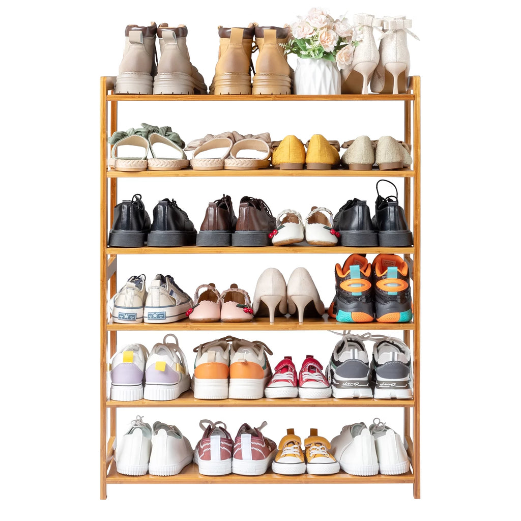6 Tiers Bamboo Shoe Storage Rack, 18-24 Pairs, Wood Color Z219