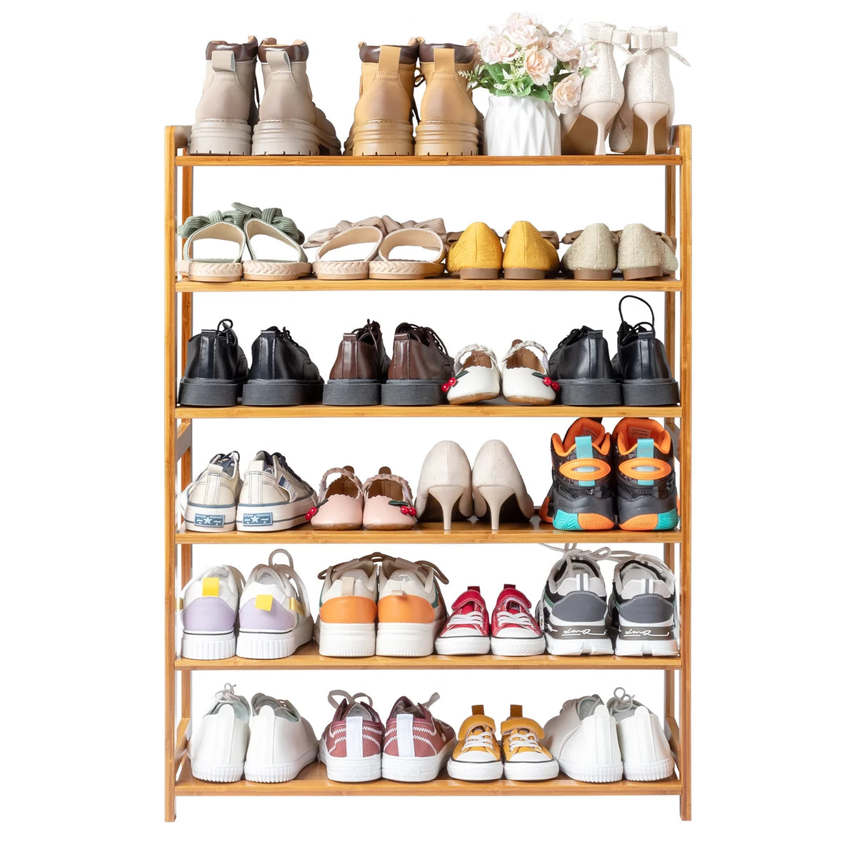 6 Tiers Bamboo Shoe Storage Rack, 18-24 Pairs, Wood Color Z219