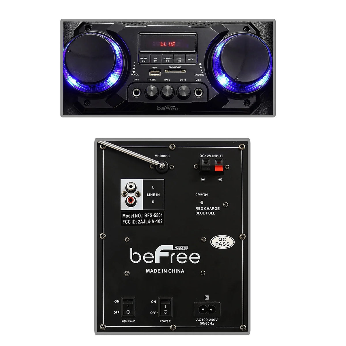 Double 10" Bluetooth Portable Party Speaker with Reactive Lights M163210