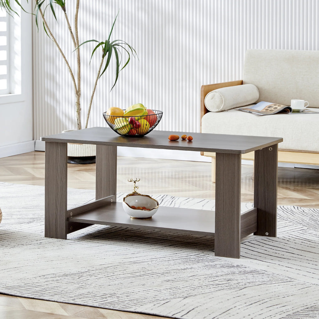 Gray Wood Grain Double Layered Rectangular Coffee Table E51479