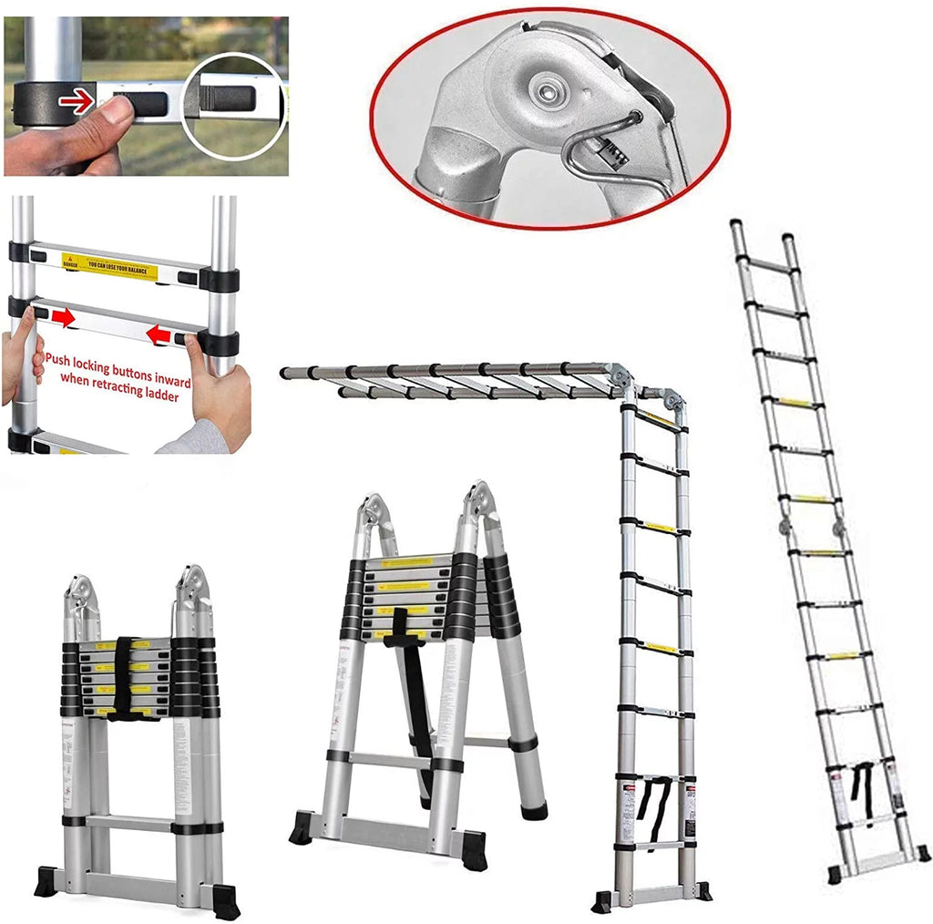 16.5FT Aluminum Telescoping Extension Ladder 330lbs Q55981