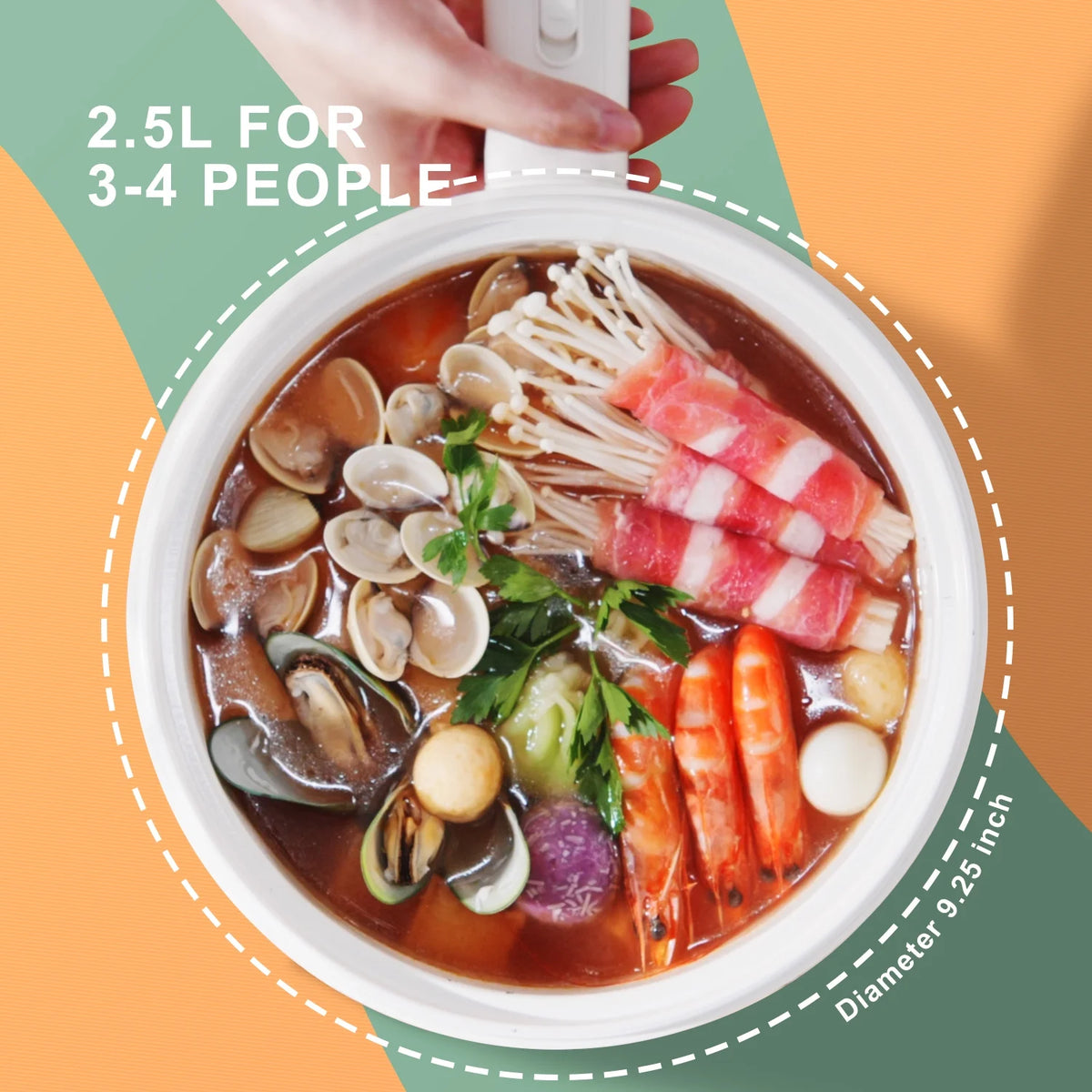 Non-Stick Electric Hot Pot with Strainer, 2.64 Quart, White W68485