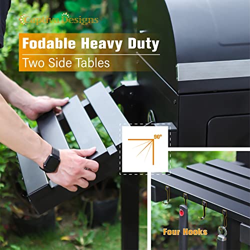 Extra Large Charcoal BBQ Grill with 2 Foldable Side Tables E8110