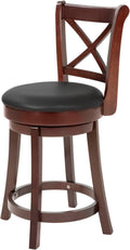 Brown Wooden Low Back Bar Stools with 360 Degree Swivel and PU Leather Upholstery B271488