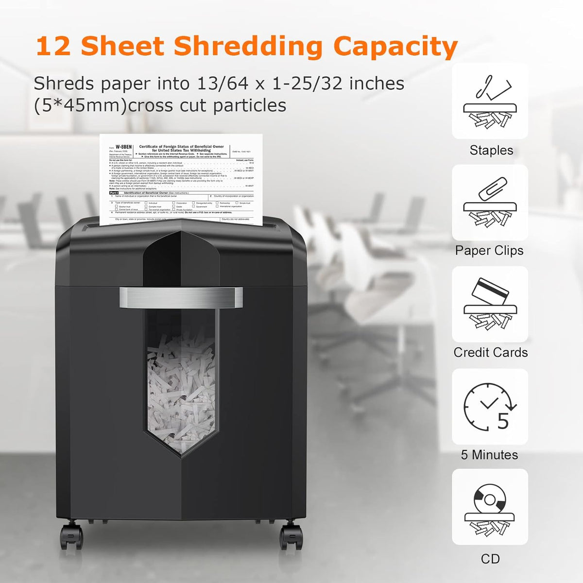12 Sheet Cross-Cut Paper Shredder with 3.96 Gal Pullout Bin C132119