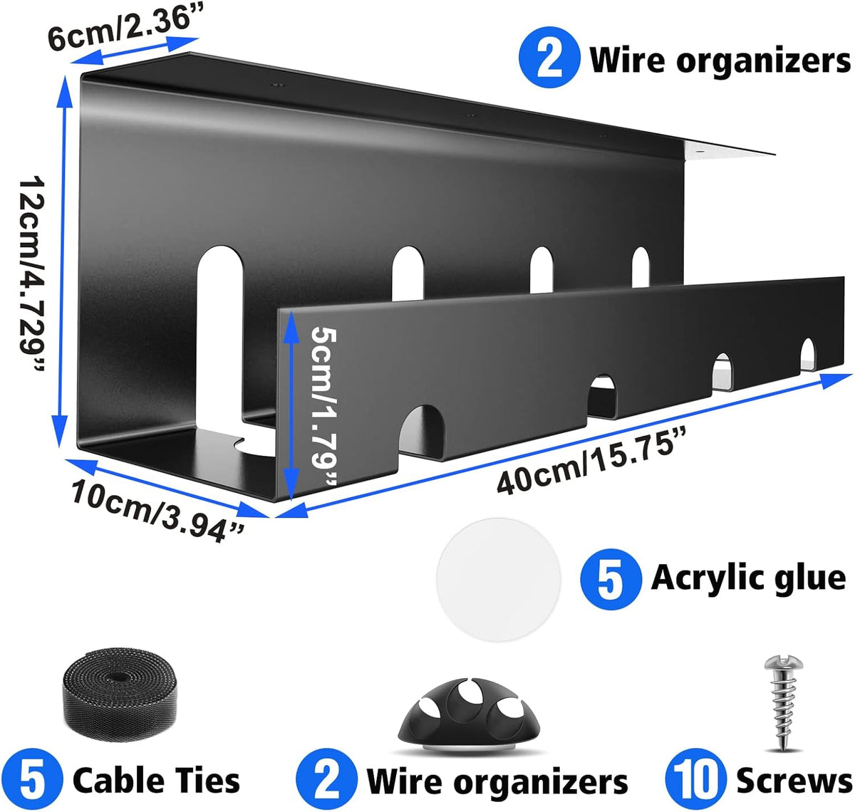 2 x 15.7 in Steel Black Cable Management Tray B97197