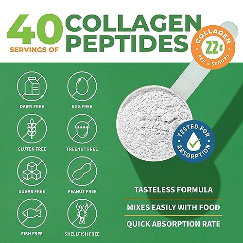 Collagen Peptides Powder Unflavored Hydrolyzed Collagen Protein Powder Type 1, 2 & 3 Grass Fed, 11g Per Serving G493424