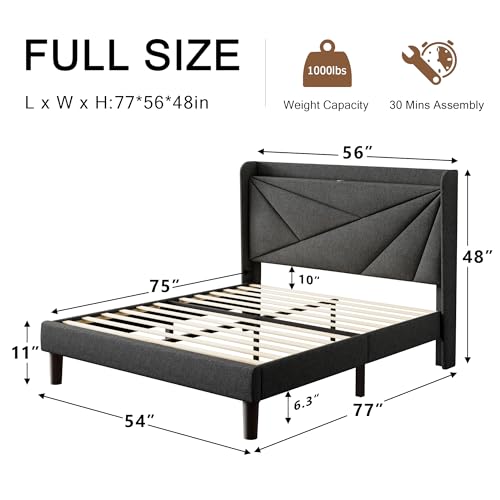 White Full Size Upholstered Platform Bed Frame with Storage Headboard G5091