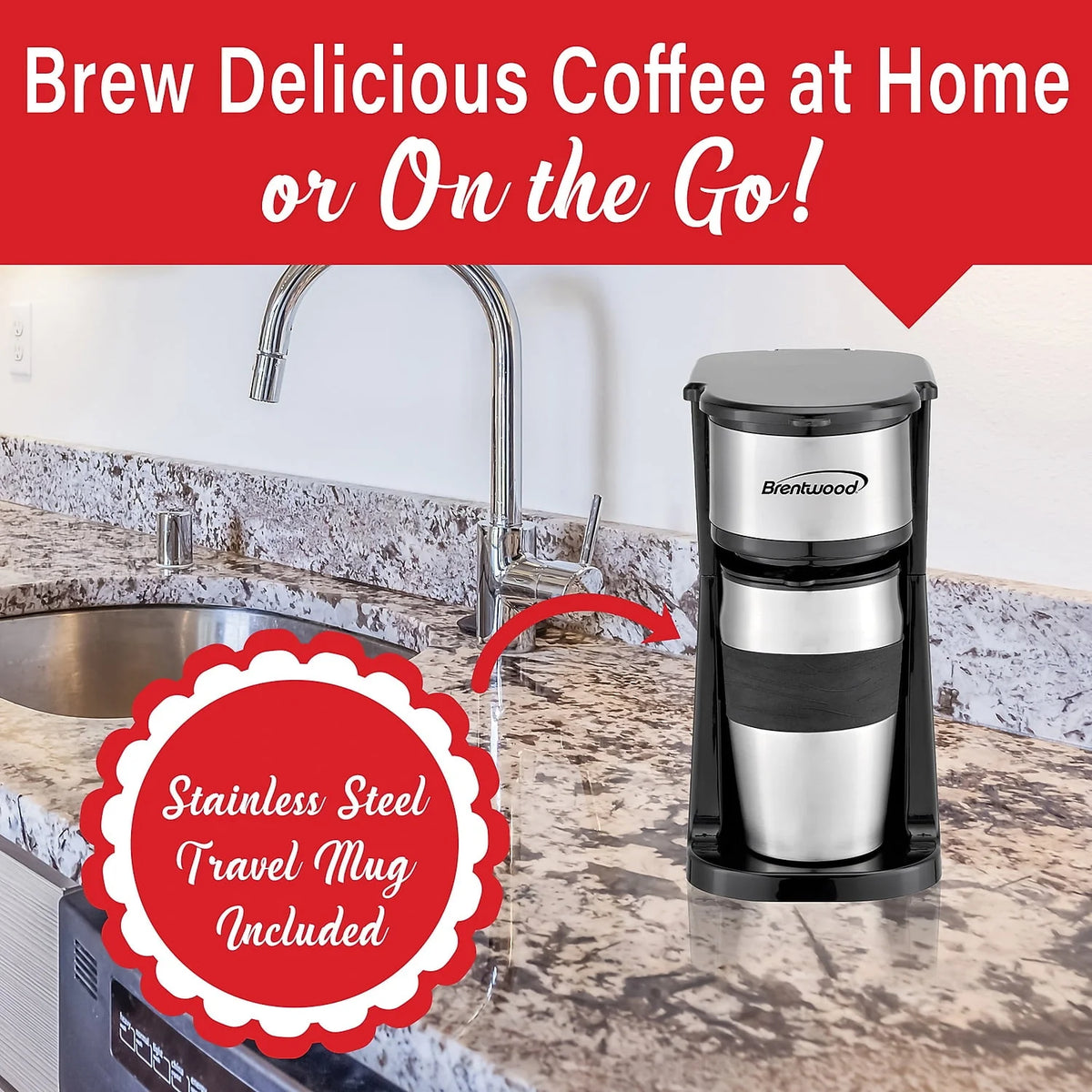 Portable Single-Serve Coffee Brewer with 14 oz Travel Mug L446