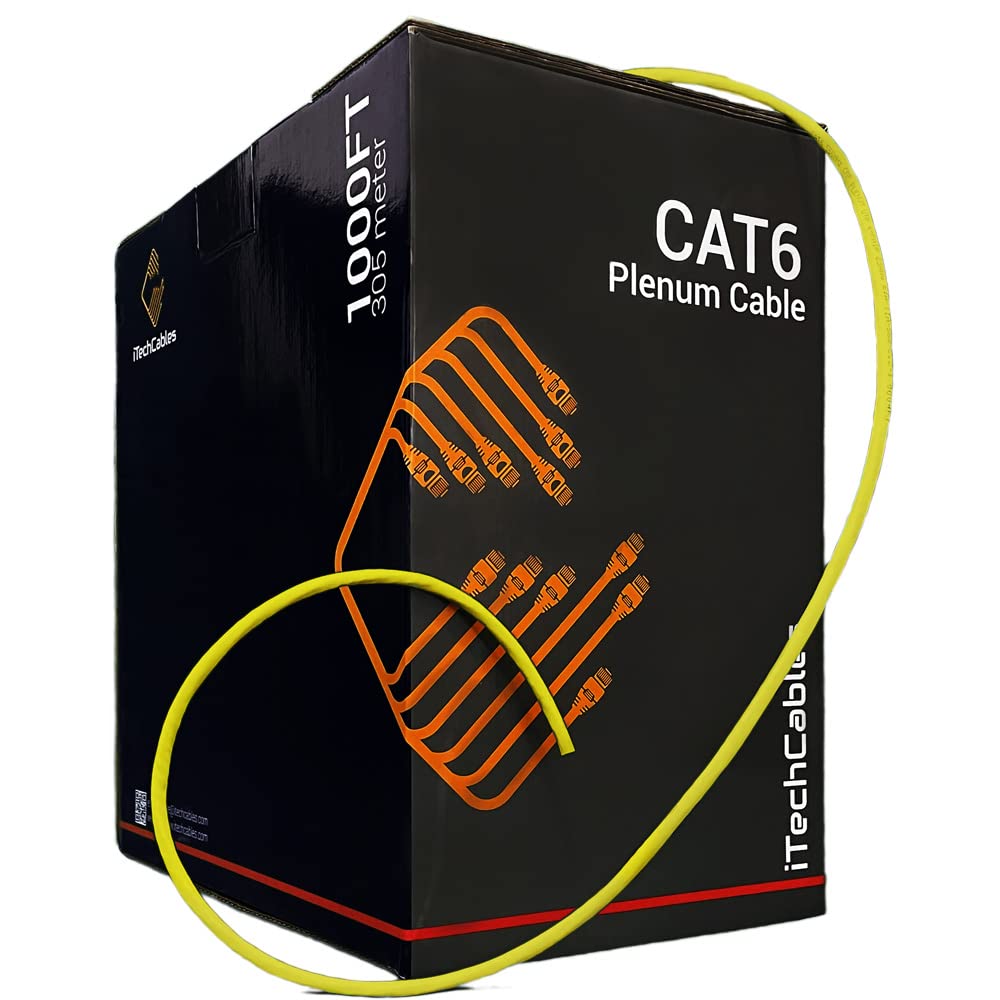 CAT6 Plenum Bulk Ethernet Cable 1000ft 23AWG 4Pair Solid UTP Yellow O7658