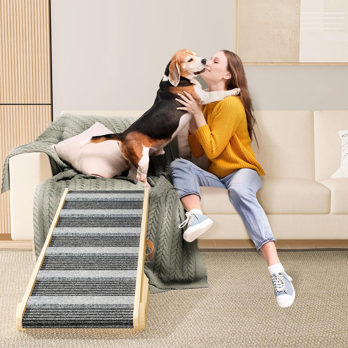 Portable Pet Ramp with 7 Adjustable Heights, Non-Slip, Hold up to 150 LBS P217