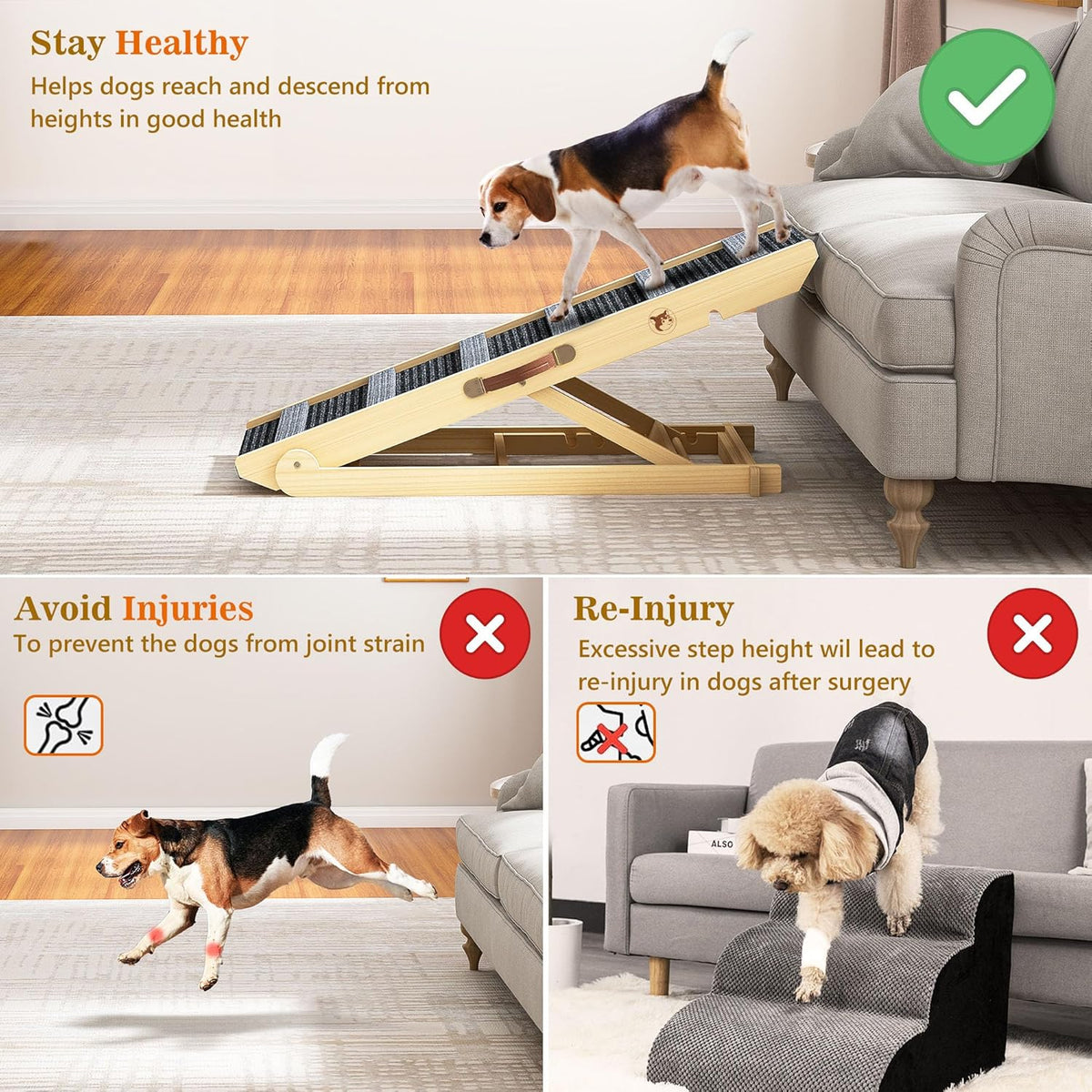 Portable Pet Ramp with 7 Adjustable Heights, Non-Slip, Hold up to 150 LBS P217