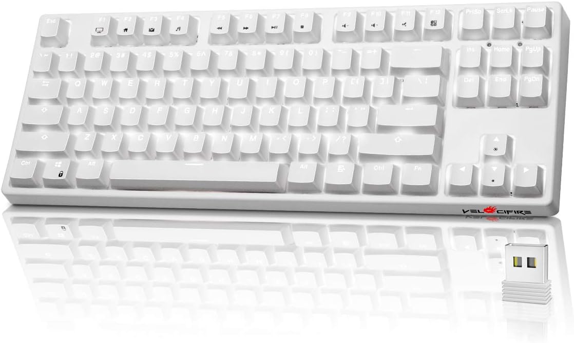 87 Key Tenkeyless Wireless Mechanical Keyboard with Brown Switches and White LED Backlit T273272