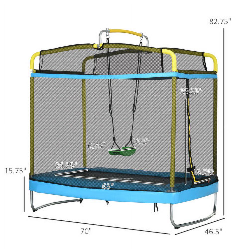 3-in-1 Kids Trampoline with Enclosure, Swing, Gymnastics Bar, Light Blue S9398