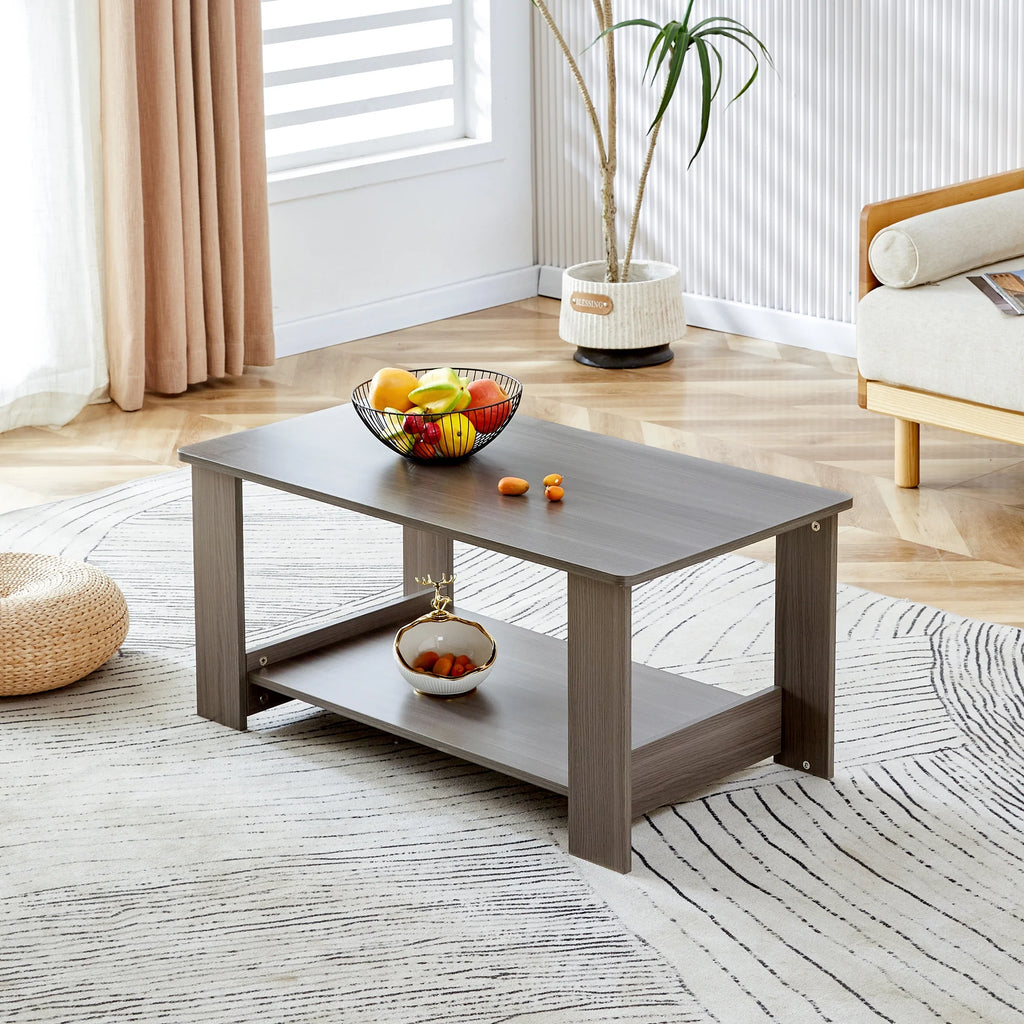 Gray Wood Grain Double Layered Rectangular Coffee Table E51479