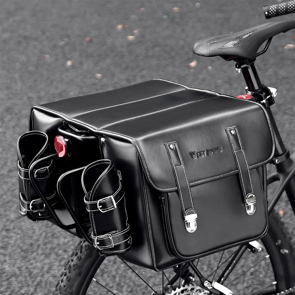 Retro Leather Bike Rear Bag with Side Bag Y2441