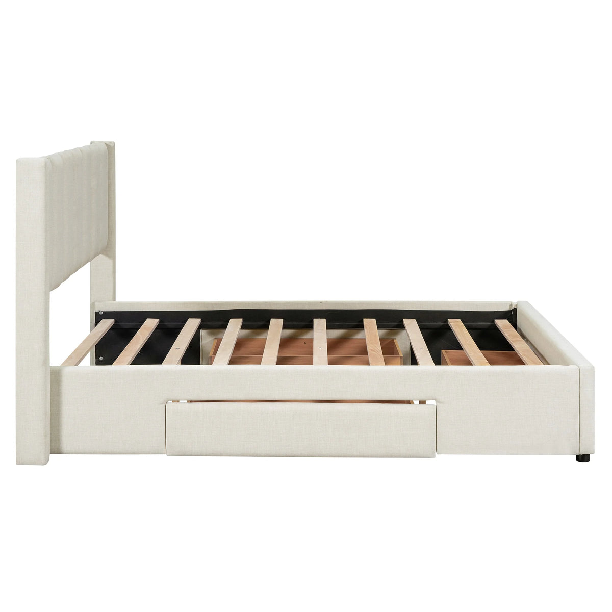 Beige Queen Size Upholstered Platform Bed with 3 Storage Drawers L881