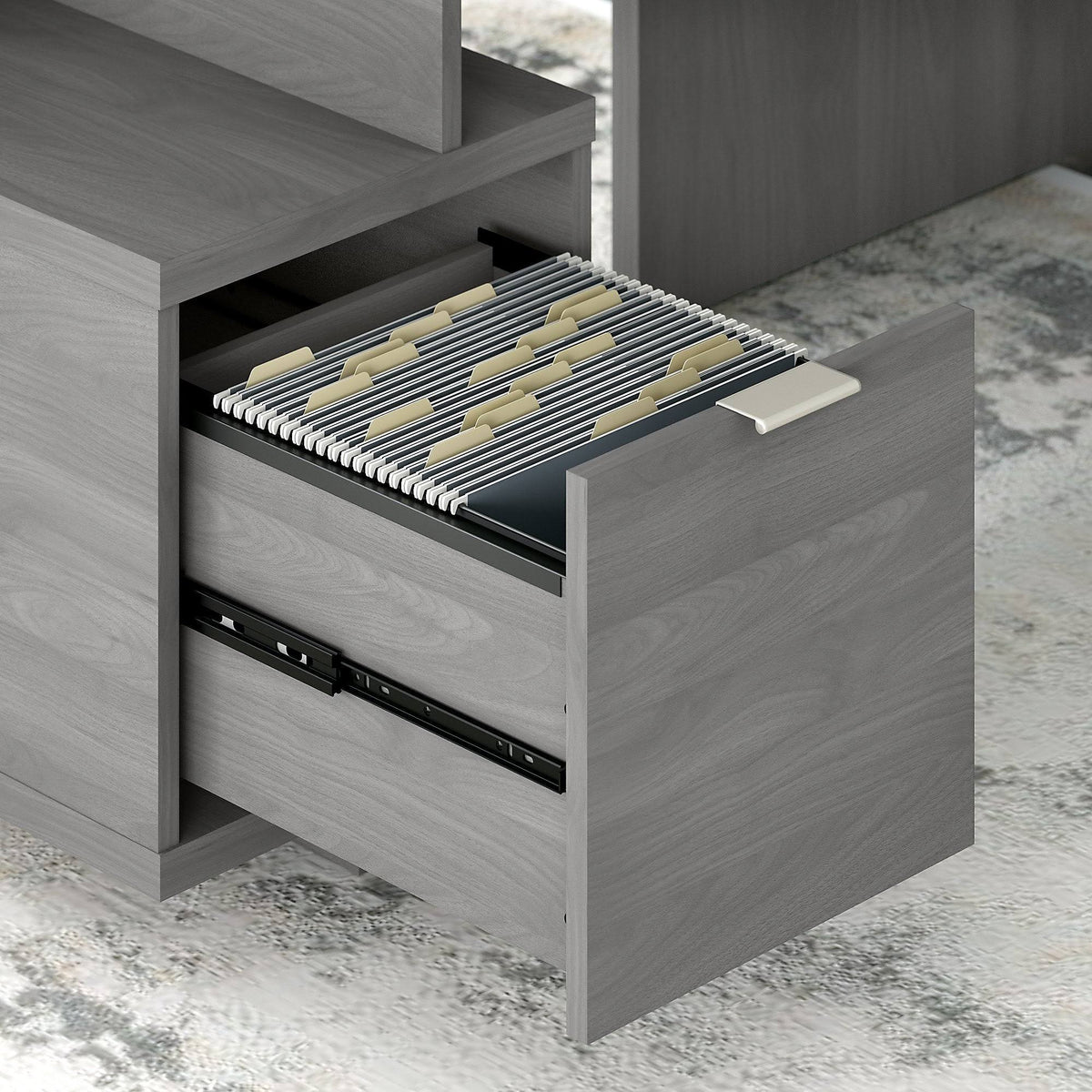 Modern Gray L-Shaped Desk with Hutch N2087