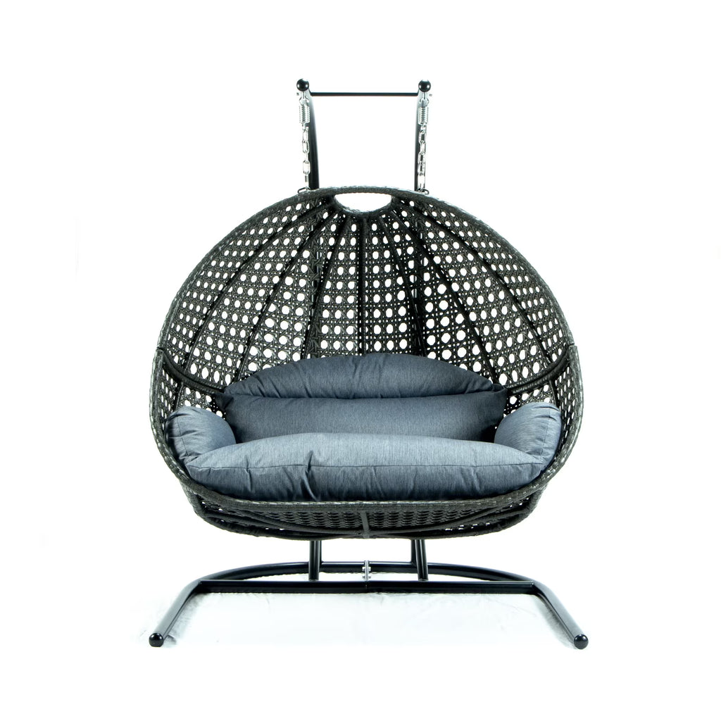 Charcoal Blue Wicker Double Hanging Egg-Shaped Swing Chair K6489