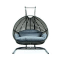 Charcoal Blue Wicker Double Hanging Egg-Shaped Swing Chair K6489
