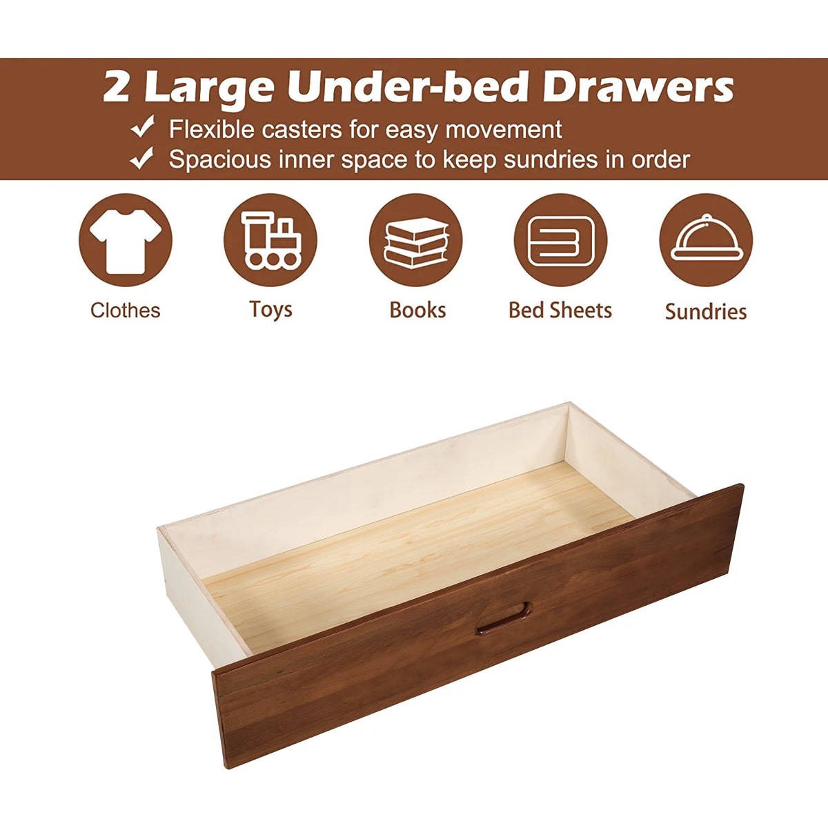 Solid Wood Twin Over Twin Bunk Beds with Storage Drawers T2092