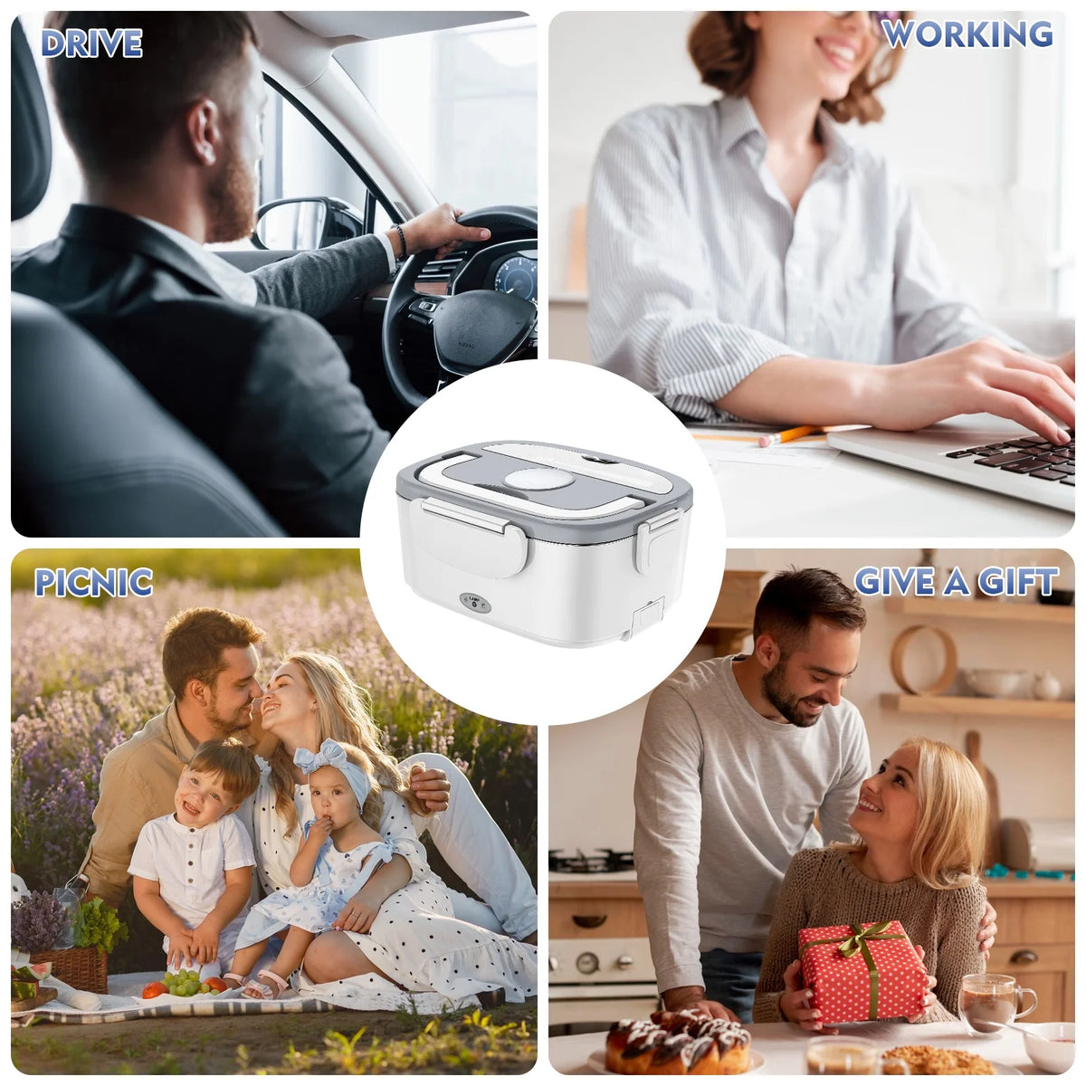 White 3-In-1 Portable Electric Lunch Box with 304 Stainless Steel Container L537