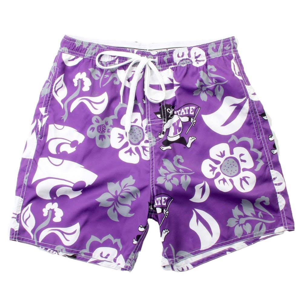 Men's Purple Kansas State Wildcats Floral Volley Logo Swim Trunks V3968