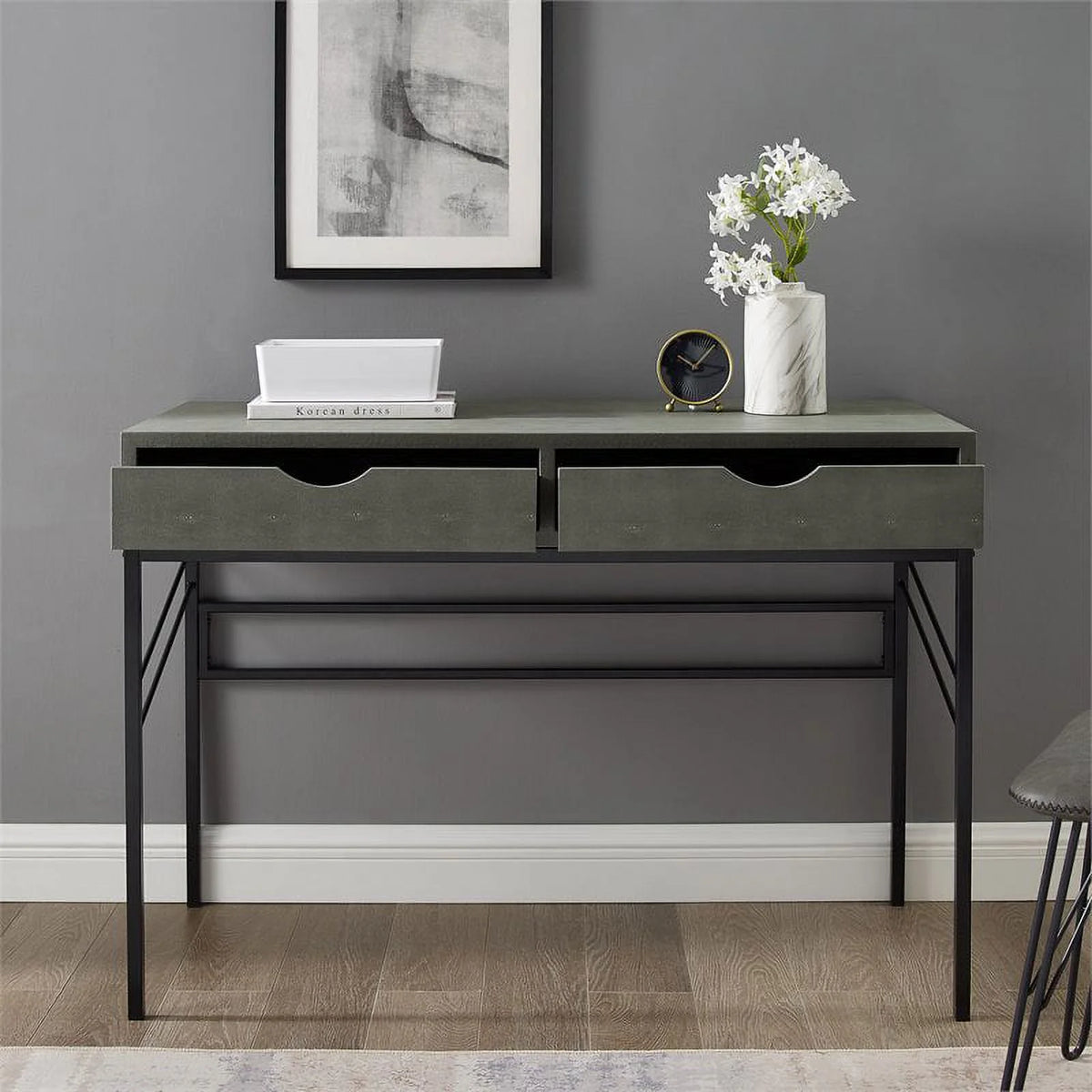 2 Drawer Gray Engineered Wood Writing Desk M6607